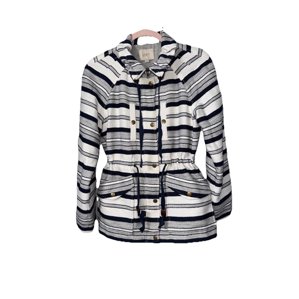 LOFT Womens White Navy Stripe Cotton Jacket Small